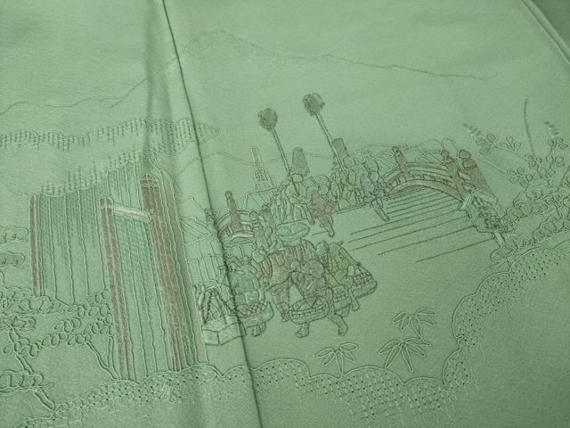 平和屋着物●中国三大刺繍 スワトウ刺繍 汕頭刺繍 総刺繍 訪問着 渡り橋人物風景文 正絹 逸品 AABK8553ck