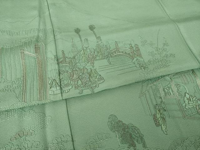平和屋着物●中国三大刺繍 スワトウ刺繍 汕頭刺繍 総刺繍 訪問着 渡り橋人物風景文 正絹 逸品 AABK8553ck
