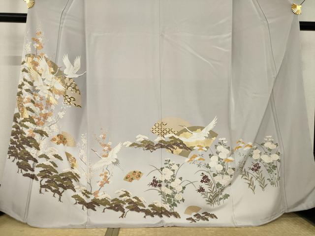 平和屋着物●豪華色留袖 駒刺繍 地紙飛鶴文 金彩 正絹 逸品 AABK8554ck