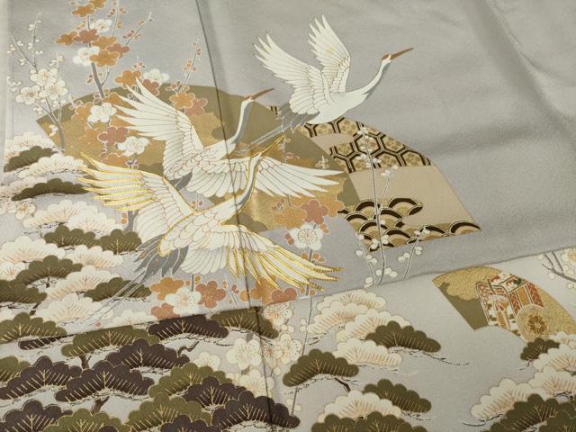 平和屋着物●豪華色留袖 駒刺繍 地紙飛鶴文 金彩 正絹 逸品 AABK8554ck