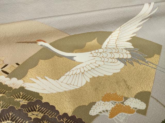 平和屋着物●豪華色留袖 駒刺繍 地紙飛鶴文 金彩 正絹 逸品 AABK8554ck