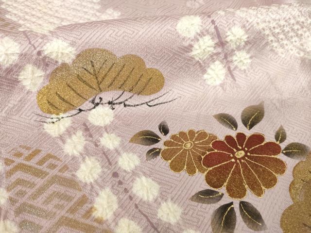 平和屋着物●訪問着 絞り 流水花文 金彩 正絹 逸品 AABK8558ck