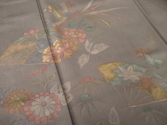 平和屋着物●訪問着 刺繍 鳳凰扇面花文 暈し染め 正絹 逸品 AABK8559ck