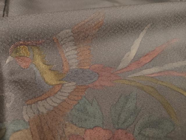 平和屋着物●訪問着 刺繍 鳳凰扇面花文 暈し染め 正絹 逸品 AABK8559ck