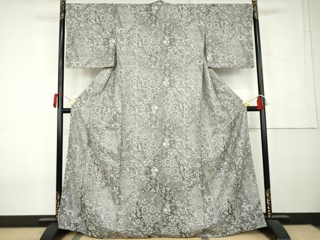 平和屋着物●天目織 お召 切嵌更紗花文 正絹 逸品 AABK8561cs