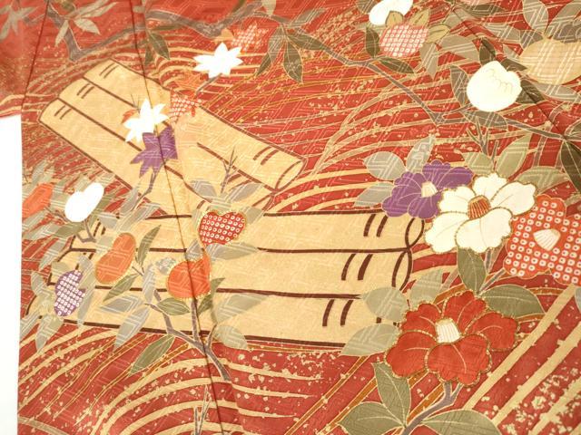 平和屋着物●十日町老舗ブランド 吉澤友禅 吾妻徳穂 振袖 駒刺繍 花筏文 橘 金彩 正絹 逸品 AABK8566cs
