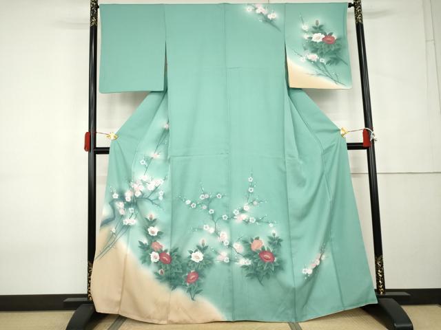平和屋着物●訪問着 手描き 枝花文 暈し染め 正絹 逸品 AABK8568cs