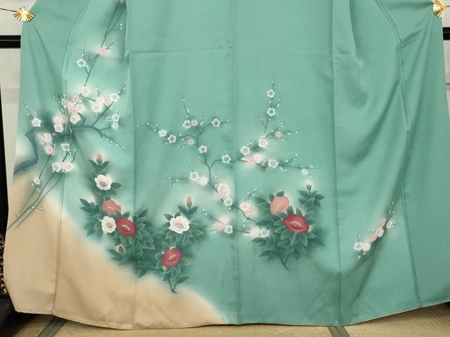 平和屋着物●訪問着 手描き 枝花文 暈し染め 正絹 逸品 AABK8568cs