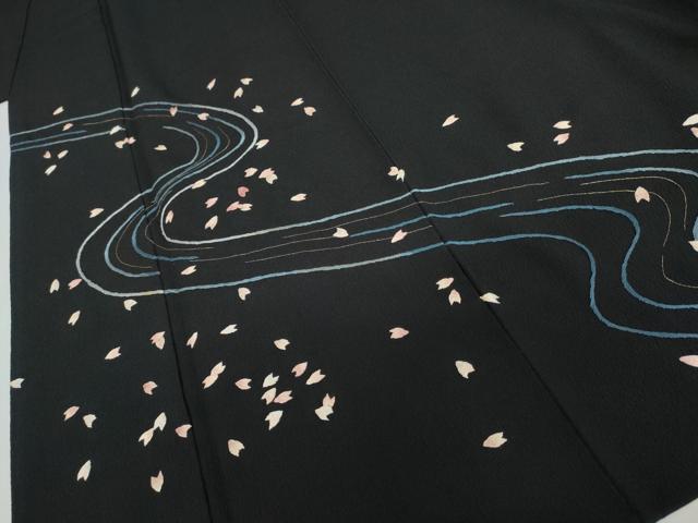 平和屋着物●洗える最高級着物 <英>はなぶさ謹製 黒留袖 総刺繍 流水に舞桜 金糸 洗える着物 AABK8570cs