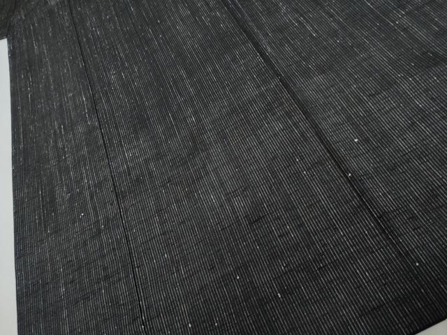 平和屋着物●上質な紬 縞 黒地 正絹 逸品 AABK8574cs