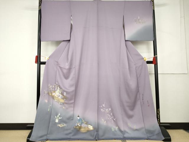 平和屋着物●訪問着 作家物 女人文 暈し染め 金彩 ロング丈 正絹 逸品 未使用 AABK8575cs