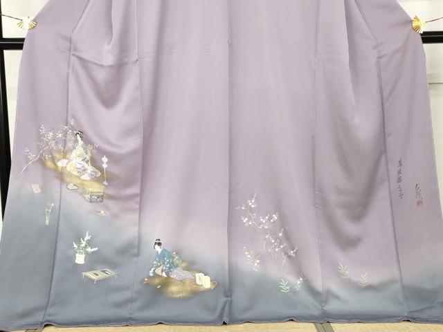 平和屋着物●訪問着 作家物 女人文 暈し染め 金彩 ロング丈 正絹 逸品 未使用 AABK8575cs