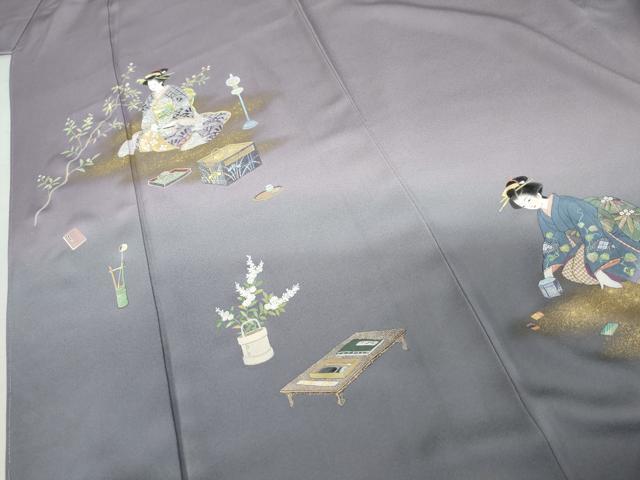 平和屋着物●訪問着 作家物 女人文 暈し染め 金彩 ロング丈 正絹 逸品 未使用 AABK8575cs