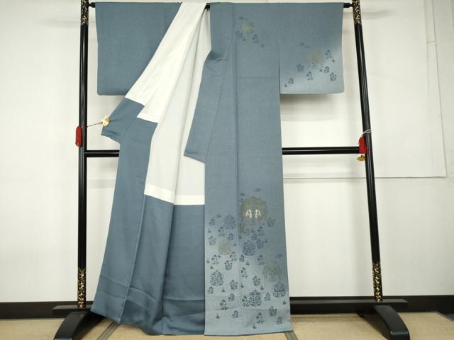 平和屋着物●京友禅 渥美博也 訪問着 刺繍 双鳥花文 暈し染め 金糸 正絹 逸品 AABK8578cs