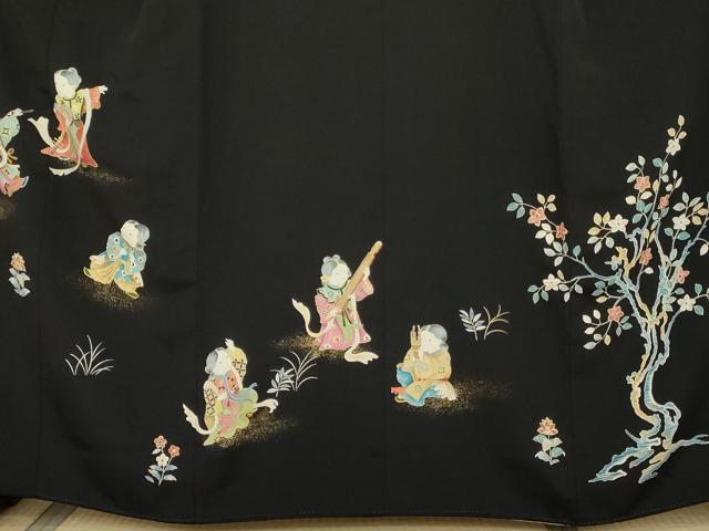 平和屋着物●染刺工芸 大羊居 東京友禅 黒留袖 樹下の遊 金糸 金彩 たとう紙付き 正絹 逸品 AABK8588cs