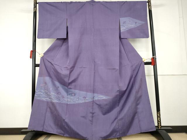 平和屋着物●五代目・諏訪好風 訪問着 紬地 芝に枝花 正絹 逸品 AABK8590cs