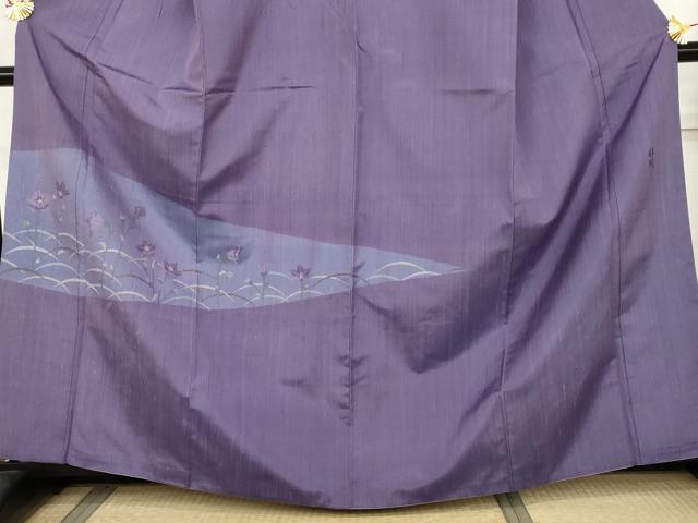 平和屋着物●五代目・諏訪好風 訪問着 紬地 芝に枝花 正絹 逸品 AABK8590cs