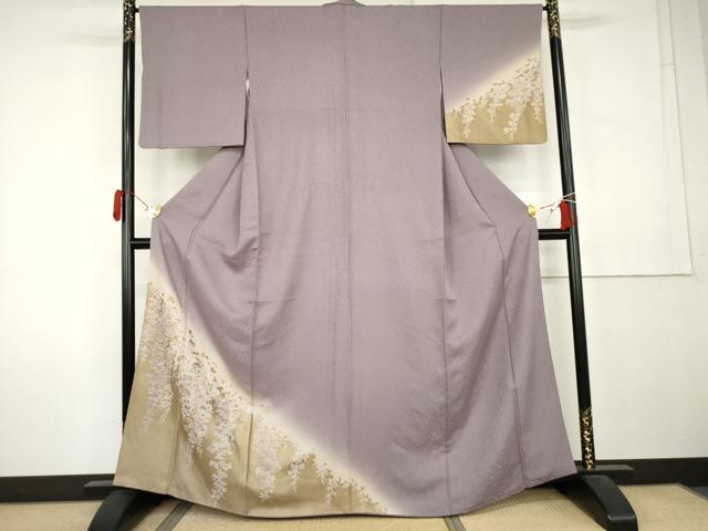 平和屋着物●訪問着 刺繍 藤花房 暈し染め 金糸 正絹 逸品 AABK8591cs