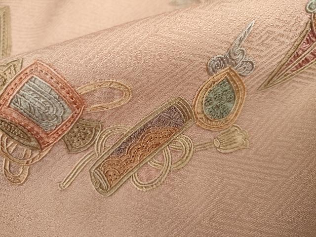 平和屋着物●中国三大刺繍 スワトウ刺繍 汕頭刺繍 相良刺繍 総刺繍 色留袖 色紙吉祥花文 ロング丈 正絹 逸品 AABK8592cs