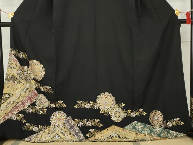 平和屋着物●豪華黒留袖 総刺繍 双鳥正倉院花文 金糸 正絹 逸品 AABK8597cs