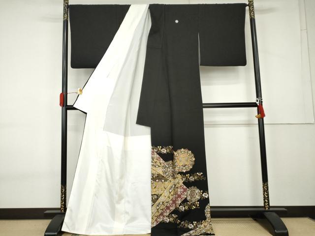平和屋着物●豪華黒留袖 総刺繍 双鳥正倉院花文 金糸 正絹 逸品 AABK8597cs