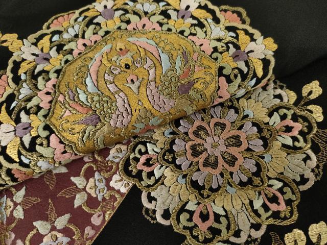 平和屋着物●豪華黒留袖 総刺繍 双鳥正倉院花文 金糸 正絹 逸品 AABK8597cs