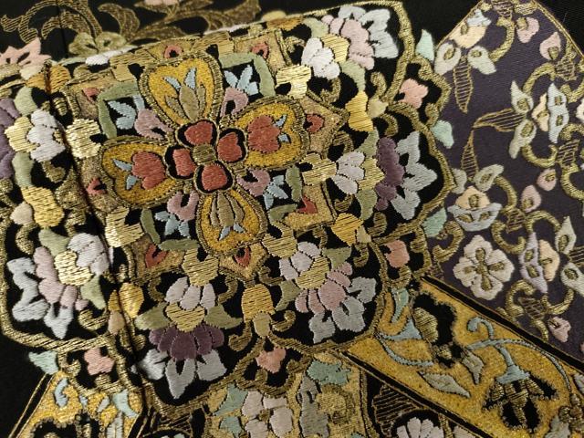 平和屋着物●豪華黒留袖 総刺繍 双鳥正倉院花文 金糸 正絹 逸品 AABK8597cs
