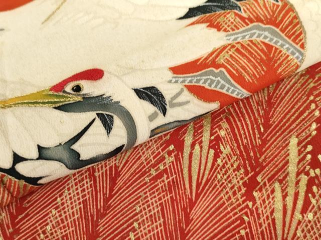 平和屋着物●アンティーク 大正ロマン 黒留袖 刺繍 飛鶴立波松文 金糸 金彩 正絹 逸品 AABK8599cs
