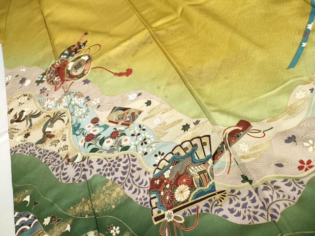 平和屋着物●豪華振袖 駒刺繍 鳳凰花鼓文 暈し染め 金彩 ロング丈 正絹 逸品 AABK8600cs