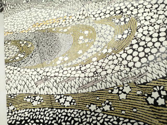 平和屋着物●中国三大刺繍 相良刺繍 訪問着 おぼろ染 重ね絞り 流水花文 銀通し地 正絹 逸品 AABK8606cs