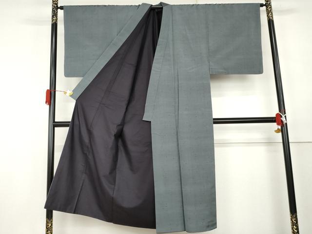 平和屋着物●男性 紬 アンサンブル 色無地 鉛色 正絹 逸品 AABK8611cs