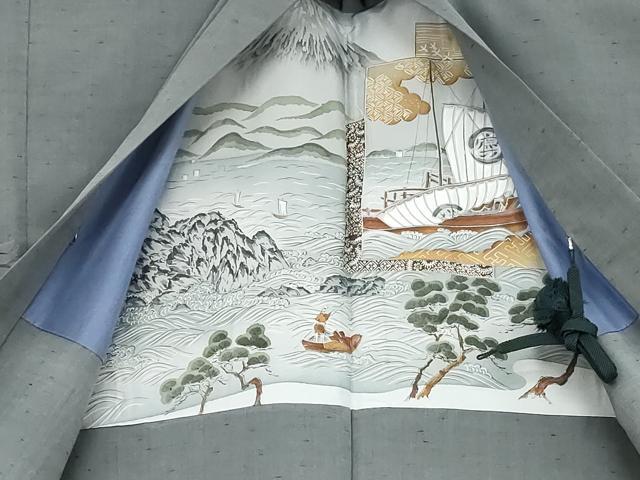 平和屋着物●男性 紬 アンサンブル 色無地 鉛色 正絹 逸品 AABK8611cs