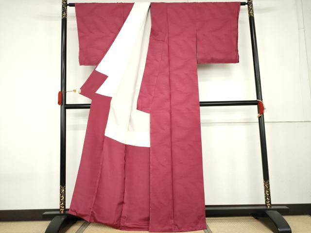 平和屋着物●上質な色無地 枝葉地紋 中紅色 正絹 逸品 未使用 AABK8614cs
