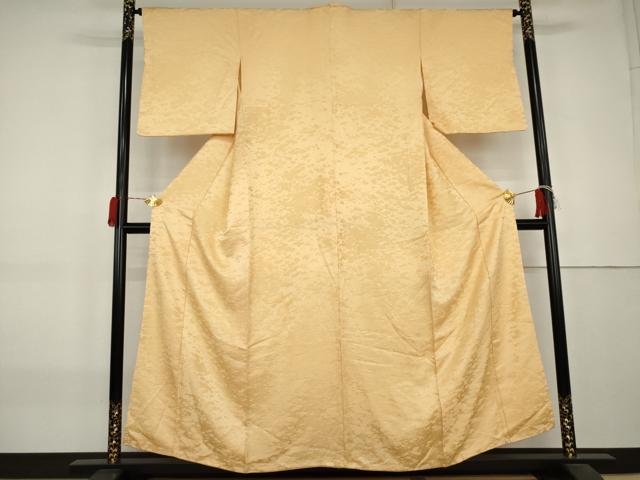 平和屋着物●上質な色無地 石畳地紋 萱草色 正絹 逸品 AABK8622cs