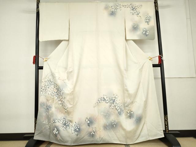 平和屋着物●訪問着 手描き 流水枝花文 暈し染め 金彩 正絹 逸品 AABK8629cs