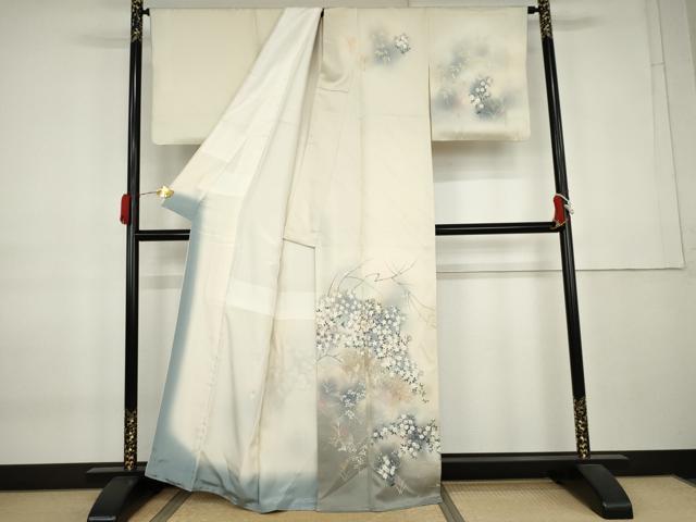 平和屋着物●訪問着 手描き 流水枝花文 暈し染め 金彩 正絹 逸品 AABK8629cs