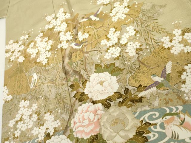 平和屋着物●豪華色留袖 鴛鴦花鳥文 金彩 鈴乃屋扱い 正絹 逸品 AABK8630cs