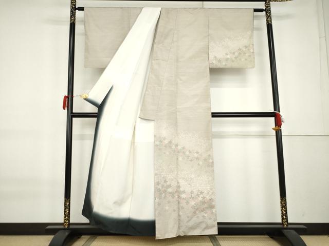 平和屋着物●訪問着 紬地 草花文 正絹 逸品 AABK8632cs