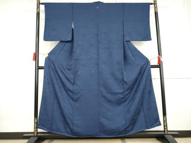 平和屋着物●上質な色無地 枝花地紋 紺色 正絹 逸品 未使用 AABK8652cs