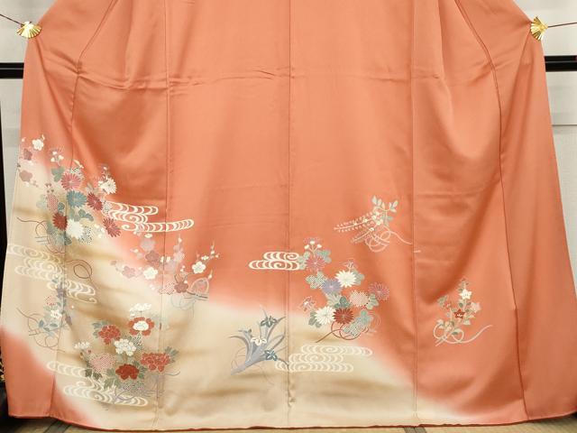 平和屋着物●訪問着 刺繍 流水枝花文 暈し染め 金彩 正絹 逸品 AABK8656cs
