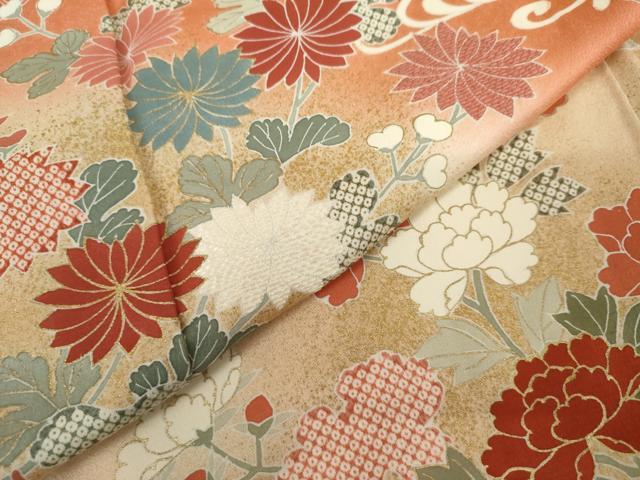 平和屋着物●訪問着 刺繍 流水枝花文 暈し染め 金彩 正絹 逸品 AABK8656cs