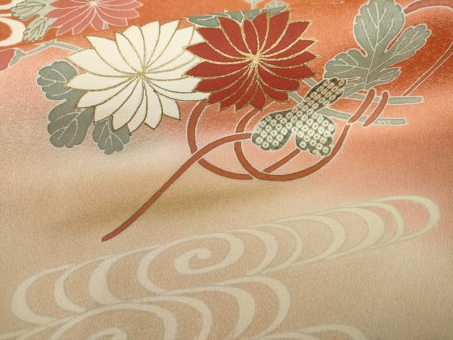 平和屋着物●訪問着 刺繍 流水枝花文 暈し染め 金彩 正絹 逸品 AABK8656cs