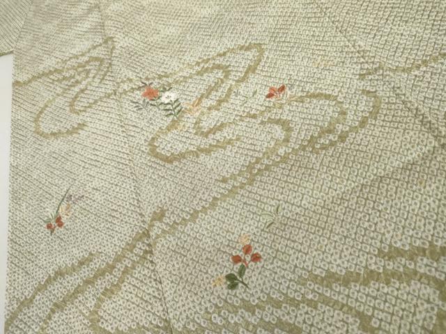 平和屋着物●訪問着 総絞り 刺繍 流水枝花文 金糸 正絹 逸品 AABK8659cs