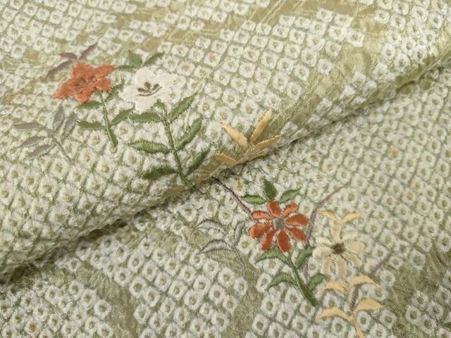 平和屋着物●訪問着 総絞り 刺繍 流水枝花文 金糸 正絹 逸品 AABK8659cs