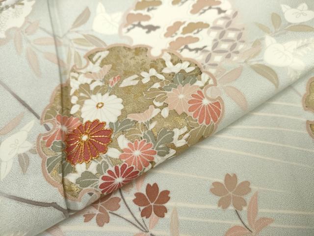 平和屋着物●訪問着 駒刺繍 雪輪枝花文 金彩 正絹 逸品 AABK8667cs
