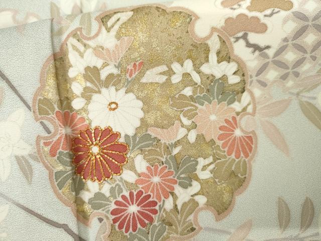 平和屋着物●訪問着 駒刺繍 雪輪枝花文 金彩 正絹 逸品 AABK8667cs