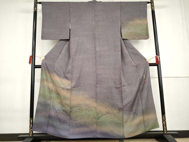 平和屋着物●西村仙寿 訪問着 辻が花 草花青海波 暈し染め 健勝苑扱い 正絹 逸品 AABK8675cs
