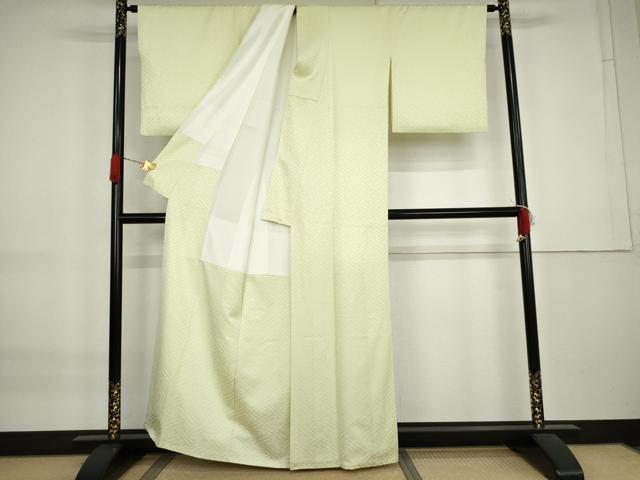 平和屋着物●上質な色無地 紗綾形地紋 夏虫色 正絹 逸品 AABK8679cs