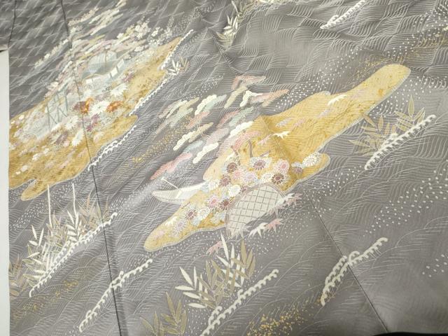 平和屋着物●訪問着 駒刺繍 浜松風景文 金彩 正絹 逸品 AABK8680cs