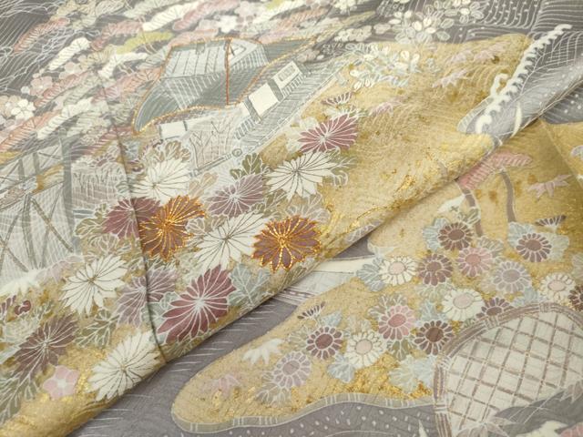 平和屋着物●訪問着 駒刺繍 浜松風景文 金彩 正絹 逸品 AABK8680cs